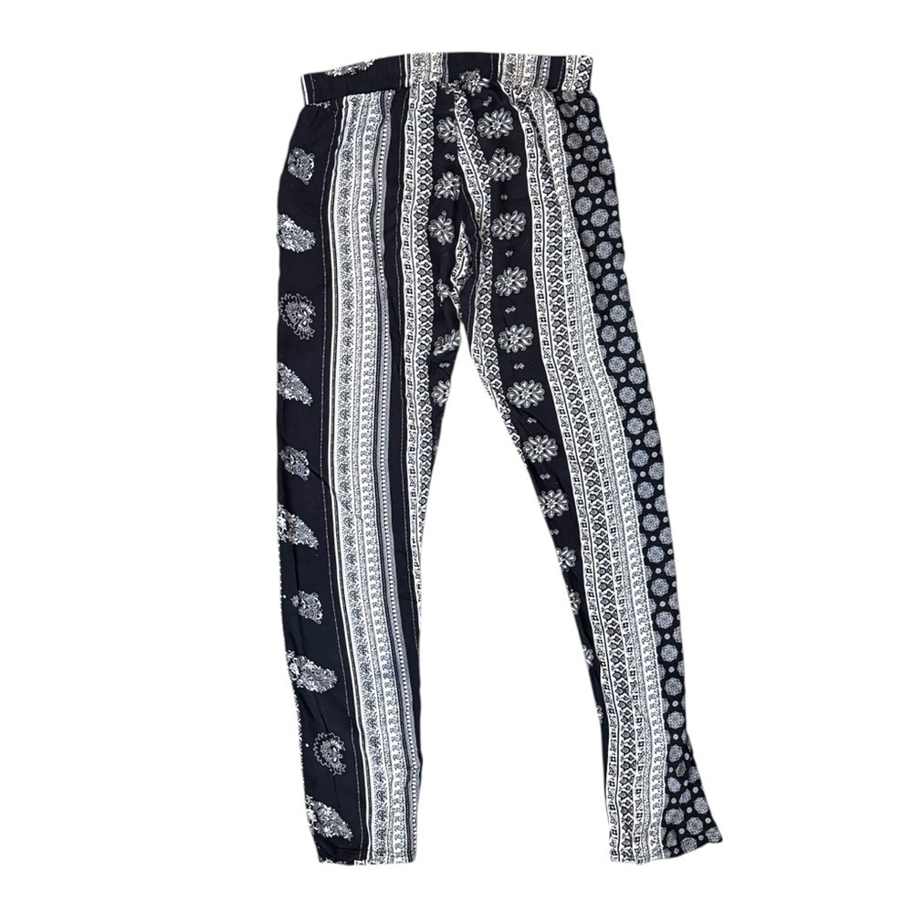 Vintage SR Paisley Print Boho Jogger Pants - Black & White - Large - Picture 2 of 3
